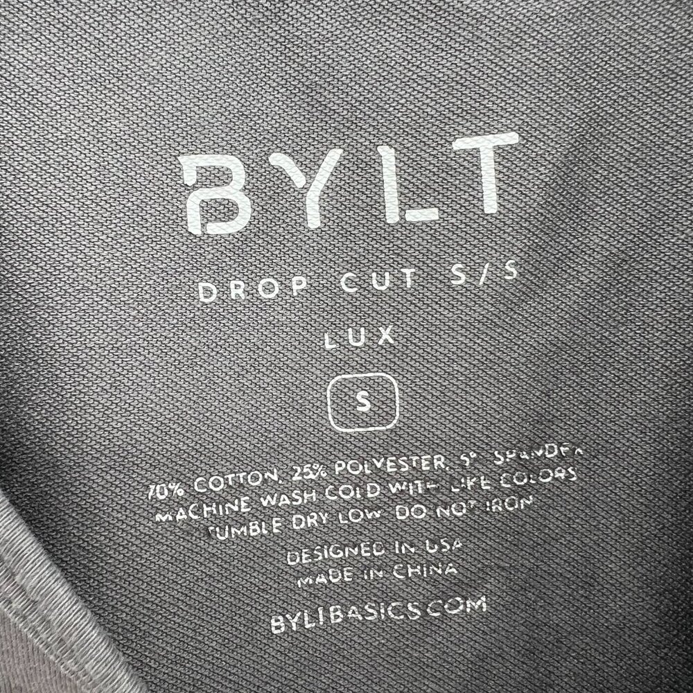 BYLT Drop Cut Short Sleeve Lux Size S T-Shirt Curved Hem Striped Gray Athletic - Picture 4 of 8